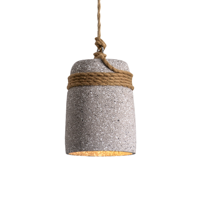 Cement Bell Pendant Lighting Antiqued 1 Bulb Restaurant Ceiling Lamp in Black/Grey/White with Rope Rod Clearhalo 'Ceiling Lights' 'Industrial Pendants' 'Industrial' 'Middle Century Pendants' 'Pendant Lights' 'Pendants' 'Tiffany' Lighting' 739303