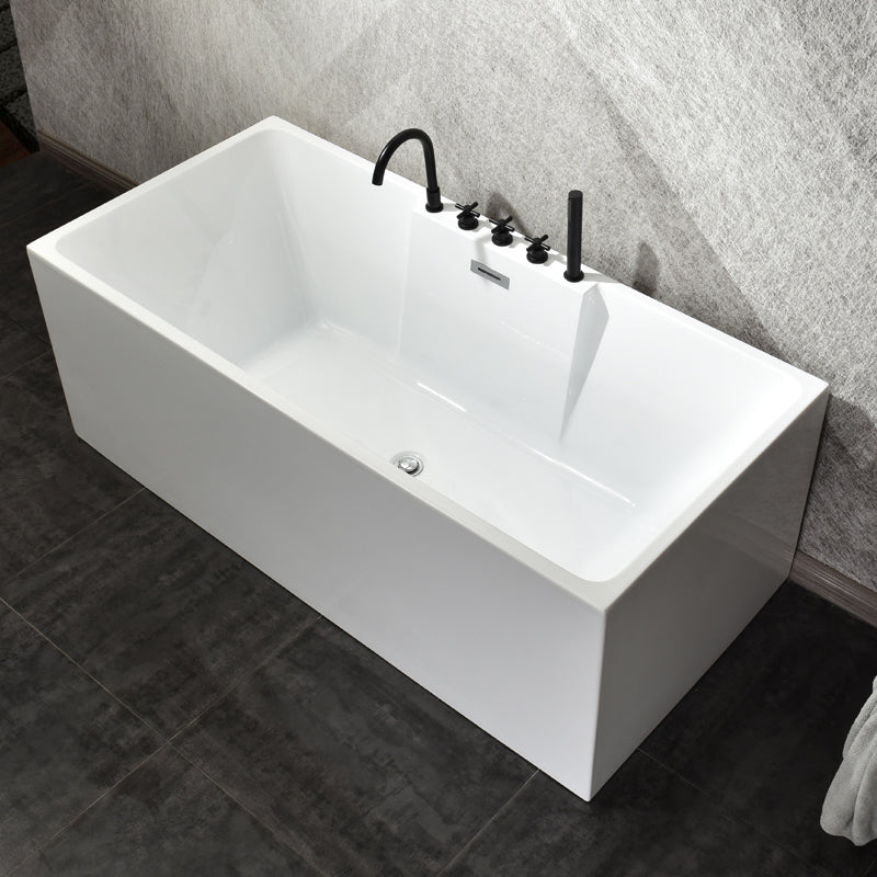 Rectangular Modern Bath Stand Alone Soaking Back to Wall Bathtub White Tub with Black 5-Piece Set Clearhalo 'Bathroom Remodel & Bathroom Fixtures' 'Bathtubs' 'Home Improvement' 'home_improvement' 'home_improvement_bathtubs' 'Showers & Bathtubs' 7393070