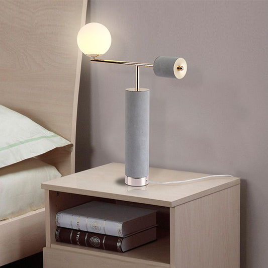 1 Head Tubular Table Lighting Industrial Grey Cement Nightstand Lamp with Orb Opal Glass Shade Grey Clearhalo 'Lamps' 'Table Lamps' Lighting' 739308