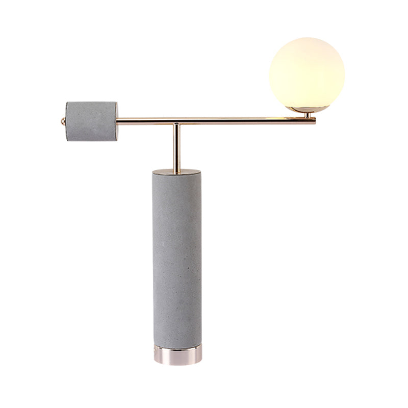 1 Head Tubular Table Lighting Industrial Grey Cement Nightstand Lamp with Orb Opal Glass Shade Clearhalo 'Lamps' 'Table Lamps' Lighting' 739310