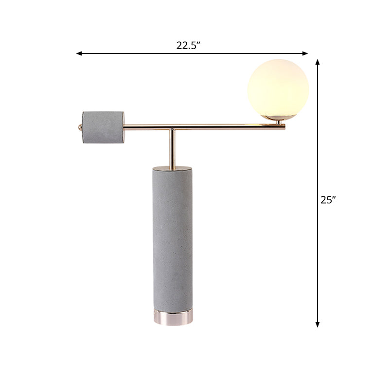 1 Head Tubular Table Lighting Industrial Grey Cement Nightstand Lamp with Orb Opal Glass Shade Clearhalo 'Lamps' 'Table Lamps' Lighting' 739311
