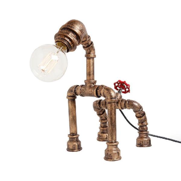 1-Light Dog Table Lamp with Water Pipe Industrial Black/Bronze Wrought Iron Table Lighting for Restaurant Bronze Clearhalo 'Lamps' 'Table Lamps' Lighting' 73932