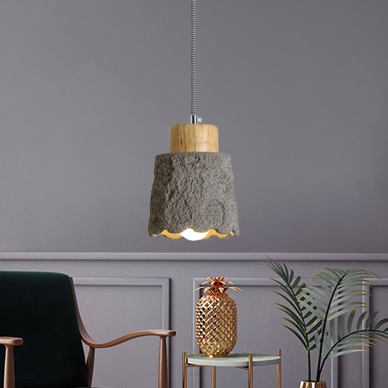 5"/5.5" Wide 1 Bulb Cup Shape Mini Hanging Light Vintage Grey and Wood Cement Ceiling Lamp Clearhalo 'Ceiling Lights' 'Industrial Pendants' 'Industrial' 'Middle Century Pendants' 'Pendant Lights' 'Pendants' 'Tiffany' Lighting' 739321