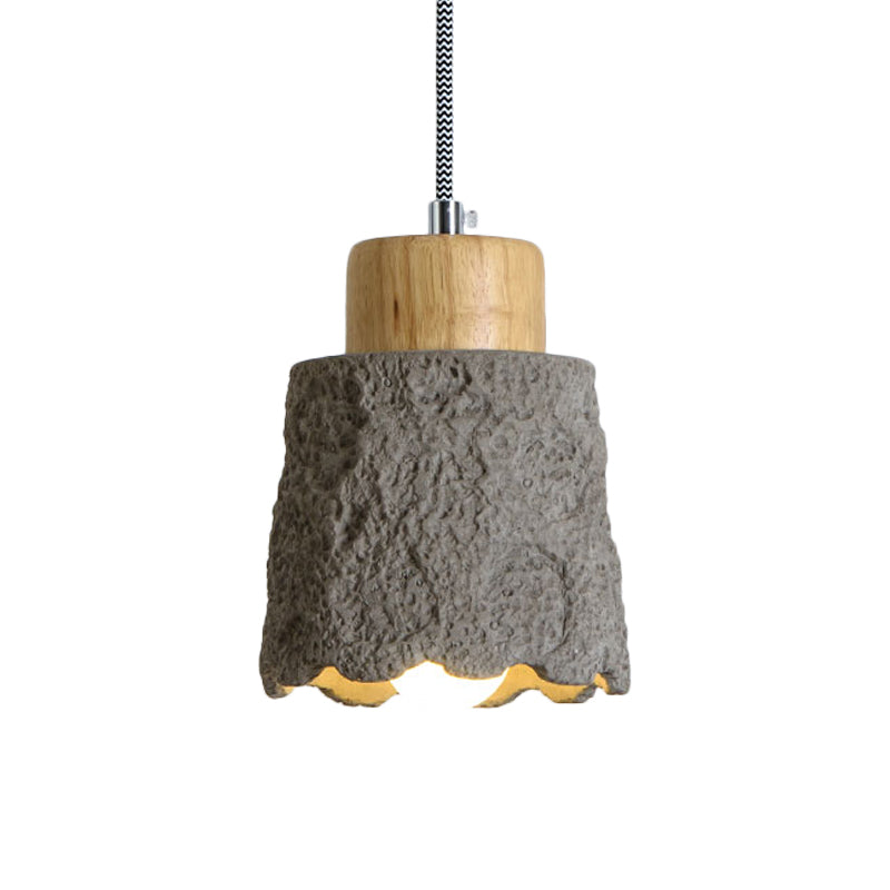 5"/5.5" Wide 1 Bulb Cup Shape Mini Hanging Light Vintage Grey and Wood Cement Ceiling Lamp Clearhalo 'Ceiling Lights' 'Industrial Pendants' 'Industrial' 'Middle Century Pendants' 'Pendant Lights' 'Pendants' 'Tiffany' Lighting' 739322