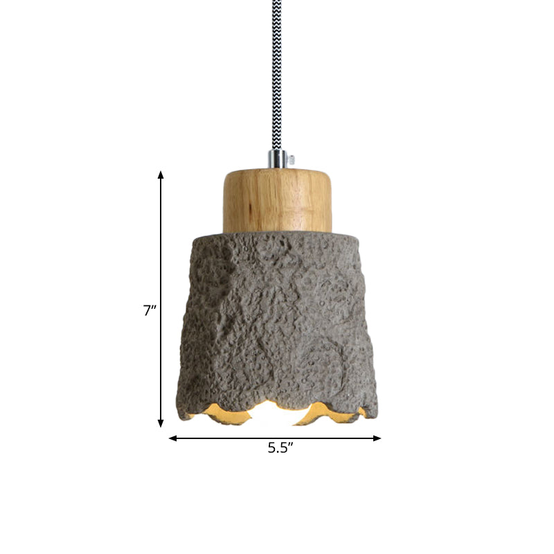 5"/5.5" Wide 1 Bulb Cup Shape Mini Hanging Light Vintage Grey and Wood Cement Ceiling Lamp Clearhalo 'Ceiling Lights' 'Industrial Pendants' 'Industrial' 'Middle Century Pendants' 'Pendant Lights' 'Pendants' 'Tiffany' Lighting' 739323