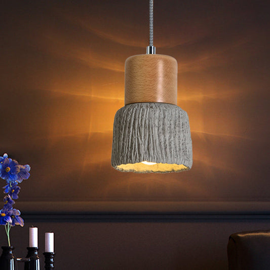 5"/5.5" Wide 1 Bulb Cup Shape Mini Hanging Light Vintage Grey and Wood Cement Ceiling Lamp Grey 5" Clearhalo 'Ceiling Lights' 'Industrial Pendants' 'Industrial' 'Middle Century Pendants' 'Pendant Lights' 'Pendants' 'Tiffany' Lighting' 739324