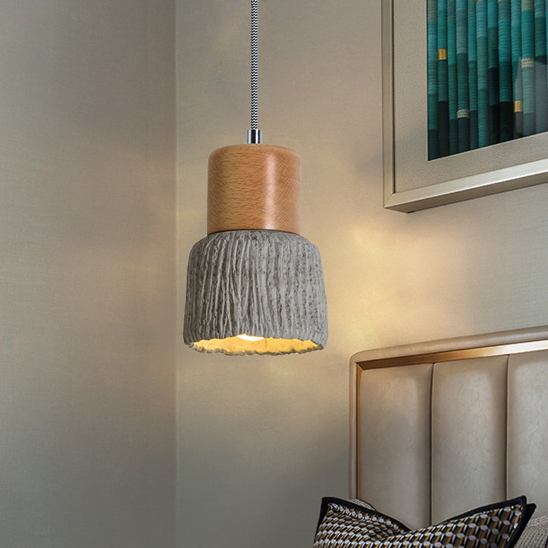 5"/5.5" Wide 1 Bulb Cup Shape Mini Hanging Light Vintage Grey and Wood Cement Ceiling Lamp Clearhalo 'Ceiling Lights' 'Industrial Pendants' 'Industrial' 'Middle Century Pendants' 'Pendant Lights' 'Pendants' 'Tiffany' Lighting' 739325
