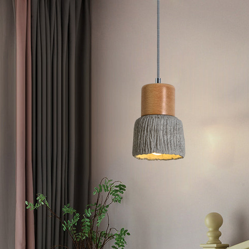 5"/5.5" Wide 1 Bulb Cup Shape Mini Hanging Light Vintage Grey and Wood Cement Ceiling Lamp Clearhalo 'Ceiling Lights' 'Industrial Pendants' 'Industrial' 'Middle Century Pendants' 'Pendant Lights' 'Pendants' 'Tiffany' Lighting' 739326