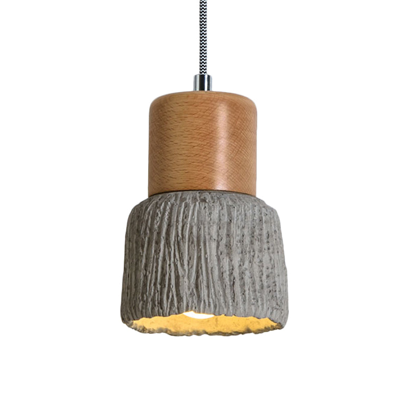 5"/5.5" Wide 1 Bulb Cup Shape Mini Hanging Light Vintage Grey and Wood Cement Ceiling Lamp Clearhalo 'Ceiling Lights' 'Industrial Pendants' 'Industrial' 'Middle Century Pendants' 'Pendant Lights' 'Pendants' 'Tiffany' Lighting' 739327