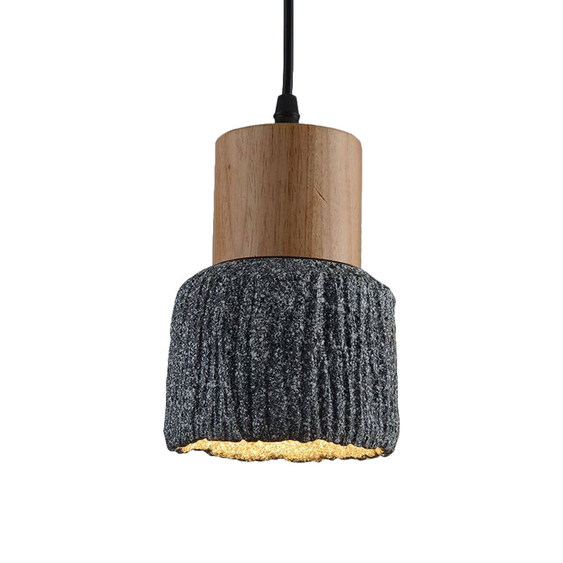 Antiqued Cup-Shape Ceiling Light 1 Head Cement Hanging Pendant Lamp in Silver/Black/Bronze and Wood Clearhalo 'Ceiling Lights' 'Industrial Pendants' 'Industrial' 'Middle Century Pendants' 'Pendant Lights' 'Pendants' 'Tiffany' Lighting' 739331