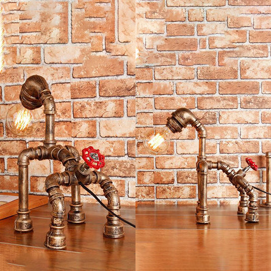 1-Light Dog Table Lamp with Water Pipe Industrial Black/Bronze Wrought Iron Table Lighting for Restaurant Clearhalo 'Lamps' 'Table Lamps' Lighting' 73934