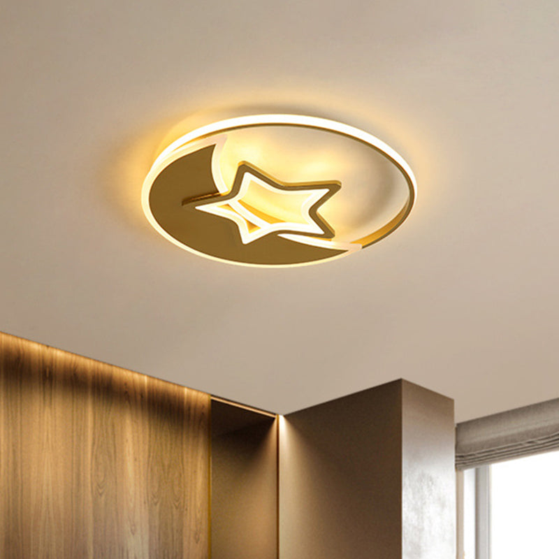 LED Living Room Ceiling Lamp Contemporary Gold Finish Flush Mount Fixture with Star/Loving Heart Acrylic Shade Gold Star Clearhalo 'Ceiling Lights' 'Close To Ceiling Lights' 'Close to ceiling' 'Flush mount' Lighting' 739386