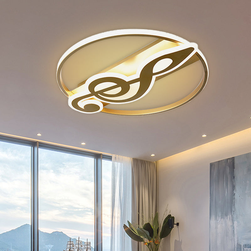 Crown/V-Shaped Acrylic Ceiling Mount Kids Style LED Golden Finish Flushmount Light for Living Room Gold Musical Note Clearhalo 'Ceiling Lights' 'Close To Ceiling Lights' 'Close to ceiling' 'Flush mount' Lighting' 739398