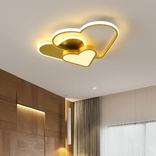 Heart Design Ceiling Fixture Modern Acrylic LED Gold Finish Flush Mount Light for Bedroom Gold Clearhalo 'Ceiling Lights' 'Close To Ceiling Lights' 'Close to ceiling' 'Flush mount' Lighting' 739406