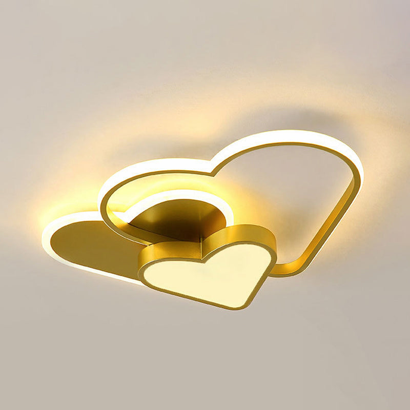 Heart Design Ceiling Fixture Modern Acrylic LED Gold Finish Flush Mount Light for Bedroom Clearhalo 'Ceiling Lights' 'Close To Ceiling Lights' 'Close to ceiling' 'Flush mount' Lighting' 739408