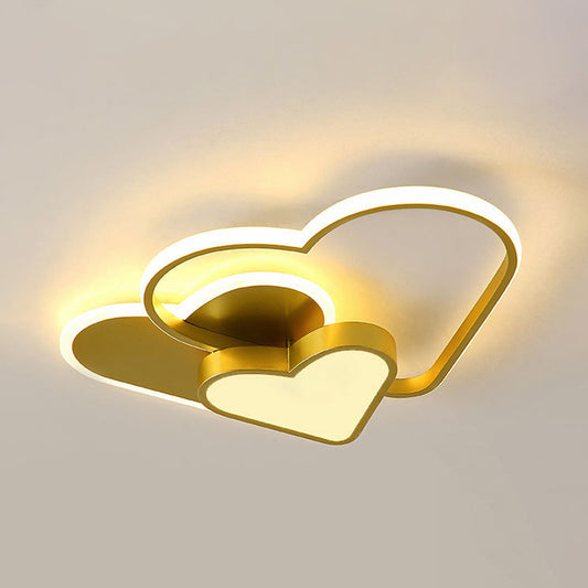 Heart Design Ceiling Fixture Modern Acrylic LED Gold Finish Flush Mount Light for Bedroom Clearhalo 'Ceiling Lights' 'Close To Ceiling Lights' 'Close to ceiling' 'Flush mount' Lighting' 739408