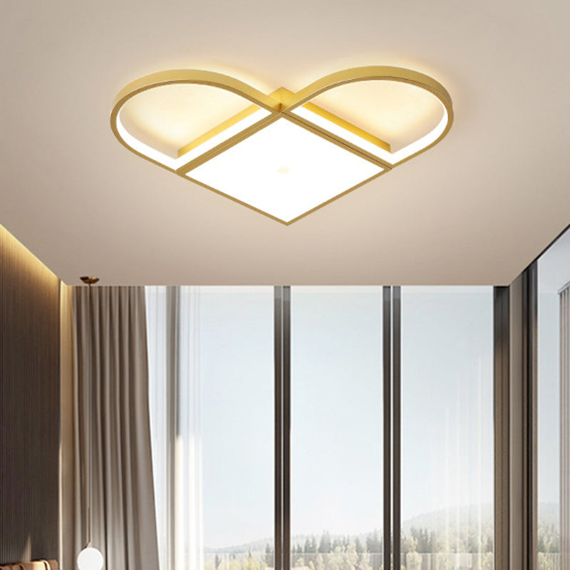 Loving Heart Ceiling Light Fixture Cartoon Acrylic LED Living Room Flush Mount Lamp in Gold Gold Clearhalo 'Ceiling Lights' 'Close To Ceiling Lights' 'Close to ceiling' 'Flush mount' Lighting' 739410