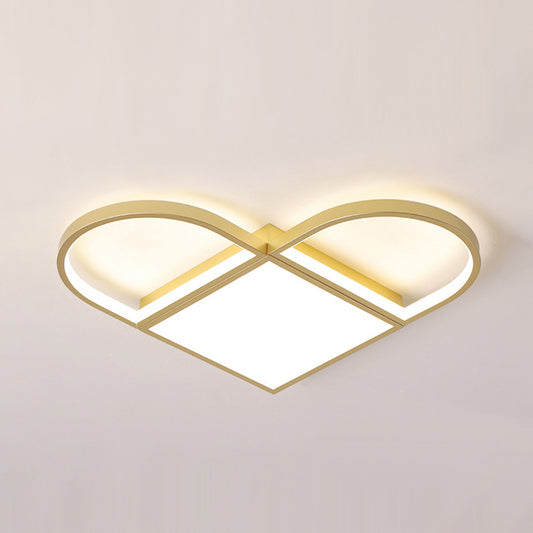 Loving Heart Ceiling Light Fixture Cartoon Acrylic LED Living Room Flush Mount Lamp in Gold Clearhalo 'Ceiling Lights' 'Close To Ceiling Lights' 'Close to ceiling' 'Flush mount' Lighting' 739412