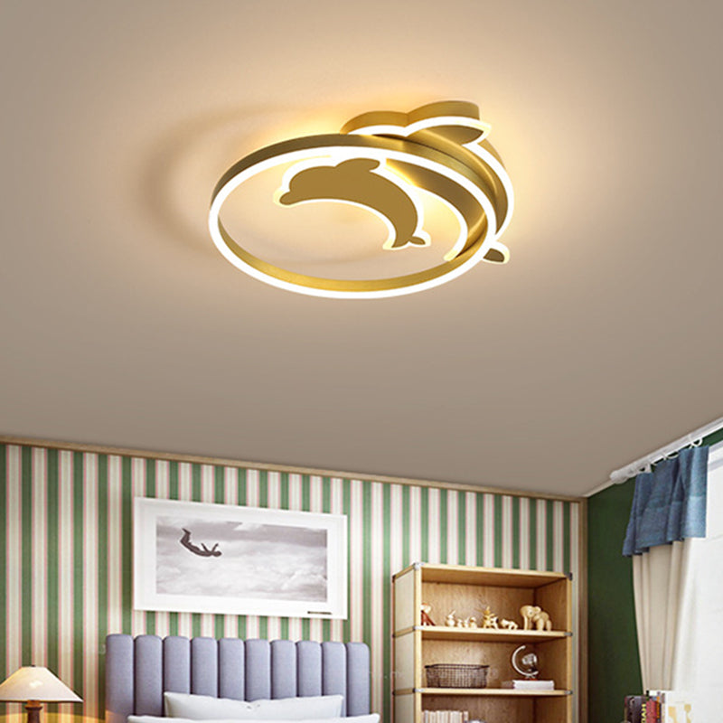 Gold/Coffee Dolphin Flush Ceiling Light Contemporary LED Acrylic Flush Mount Lighting Fixture for Bedroom Gold Clearhalo 'Ceiling Lights' 'Close To Ceiling Lights' 'Close to ceiling' 'Flush mount' Lighting' 739433