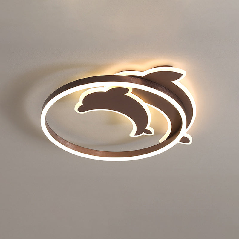 Gold/Coffee Dolphin Flush Ceiling Light Contemporary LED Acrylic Flush Mount Lighting Fixture for Bedroom Coffee Clearhalo 'Ceiling Lights' 'Close To Ceiling Lights' 'Close to ceiling' 'Flush mount' Lighting' 739437