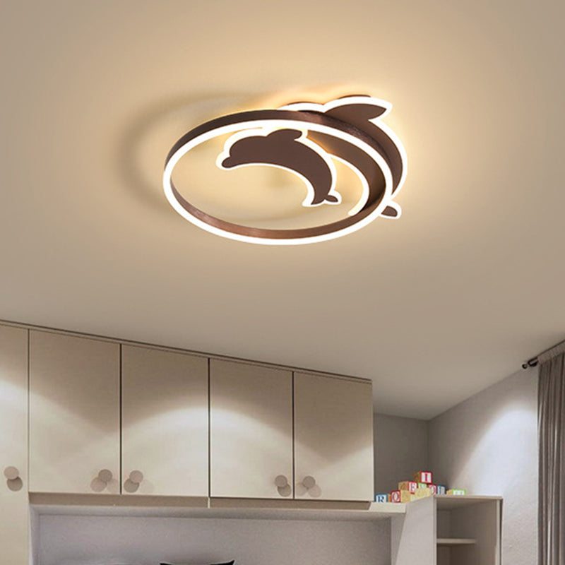 Gold/Coffee Dolphin Flush Ceiling Light Contemporary LED Acrylic Flush Mount Lighting Fixture for Bedroom Clearhalo 'Ceiling Lights' 'Close To Ceiling Lights' 'Close to ceiling' 'Flush mount' Lighting' 739438