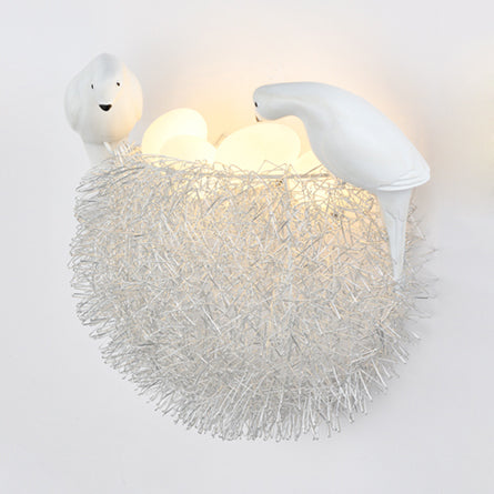 Animal Bird Nest Sconce Light with Pigeon & Egg Aluminum Wall Lamp in White for Kid Bedroom White Warm Clearhalo 'Wall Lamps & Sconces' 'Wall Lights' Lighting' 73944