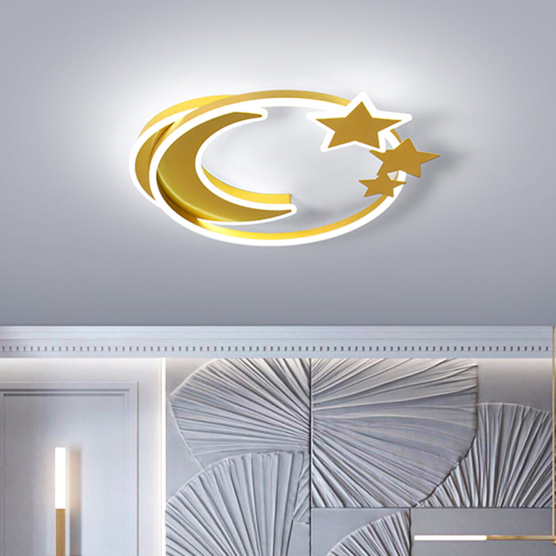 Modern Moon and Star Ceiling Flush Acrylic LED Bedroom Flush Mount Lighting in Gold Clearhalo 'Ceiling Lights' 'Close To Ceiling Lights' 'Close to ceiling' 'Flush mount' Lighting' 739445