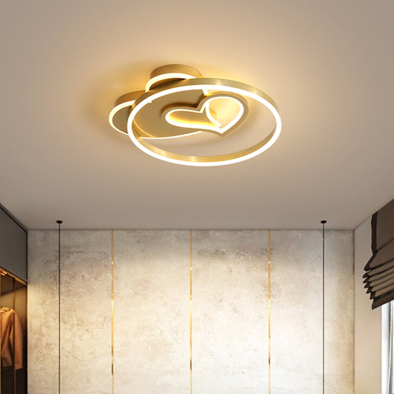 Cartoon Loving Heart Acrylic Flushmount Light LED Flush Mount Recessed Lighting in Gold Clearhalo 'Ceiling Lights' 'Close To Ceiling Lights' 'Close to ceiling' 'Flush mount' Lighting' 739449