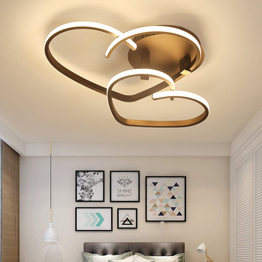 Heart Flush Mount Spotlight Minimalism Acrylic LED Coffee Finish Ceiling Fixture for Bedroom in Warm/White Light Coffee Clearhalo 'Ceiling Lights' 'Close To Ceiling Lights' 'Close to ceiling' 'Flush mount' Lighting' 739466