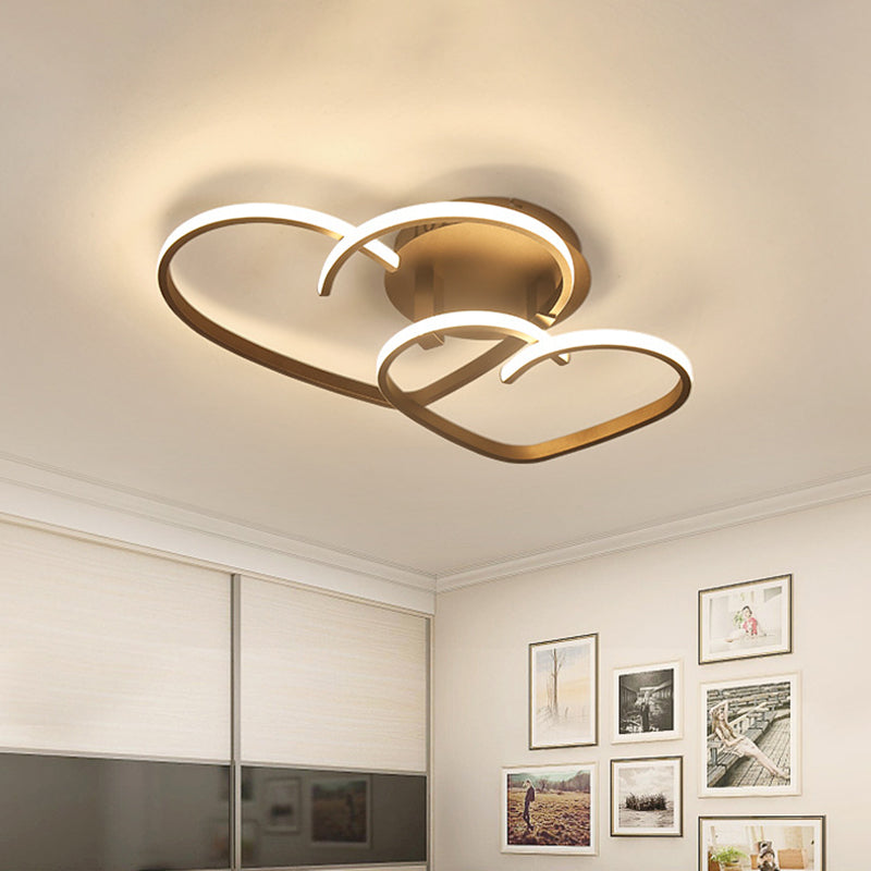 Heart Flush Mount Spotlight Minimalism Acrylic LED Coffee Finish Ceiling Fixture for Bedroom in Warm/White Light Clearhalo 'Ceiling Lights' 'Close To Ceiling Lights' 'Close to ceiling' 'Flush mount' Lighting' 739467