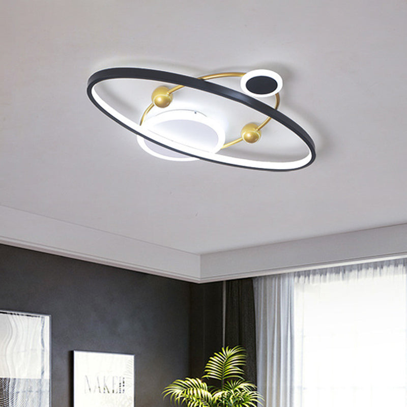 Planet Living Room Flush Mount Lamp Acrylic LED Contemporary Ceiling Mounted Fixture in Black, Warm/White Light Black Clearhalo 'Ceiling Lights' 'Close To Ceiling Lights' 'Close to ceiling' 'Flush mount' Lighting' 739474