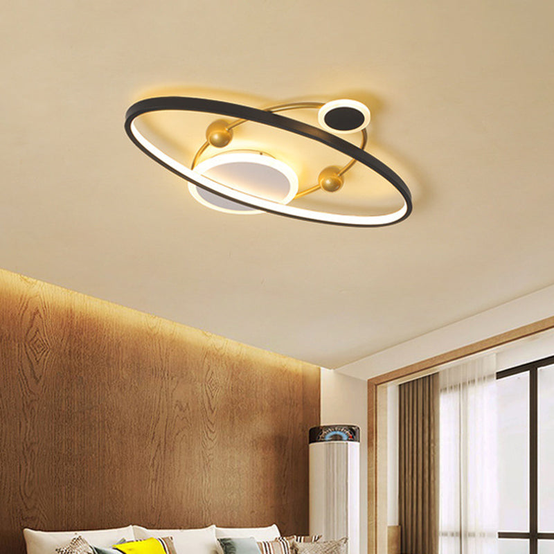 Planet Living Room Flush Mount Lamp Acrylic LED Contemporary Ceiling Mounted Fixture in Black, Warm/White Light Clearhalo 'Ceiling Lights' 'Close To Ceiling Lights' 'Close to ceiling' 'Flush mount' Lighting' 739475