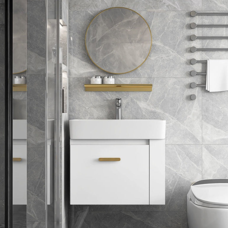 Glam White Ceramic Bathroom Vanity Single-Sink Oval Wall Mount Vanity Set Clearhalo 'Bathroom Remodel & Bathroom Fixtures' 'Bathroom Vanities' 'bathroom_vanities' 'Home Improvement' 'home_improvement' 'home_improvement_bathroom_vanities' 7394877