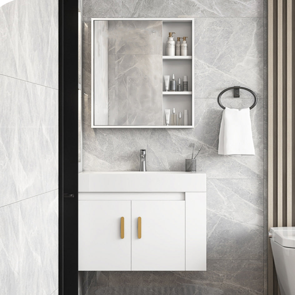 Glam White Ceramic Bathroom Vanity Single-Sink Oval Wall Mount Vanity Set Clearhalo 'Bathroom Remodel & Bathroom Fixtures' 'Bathroom Vanities' 'bathroom_vanities' 'Home Improvement' 'home_improvement' 'home_improvement_bathroom_vanities' 7394880