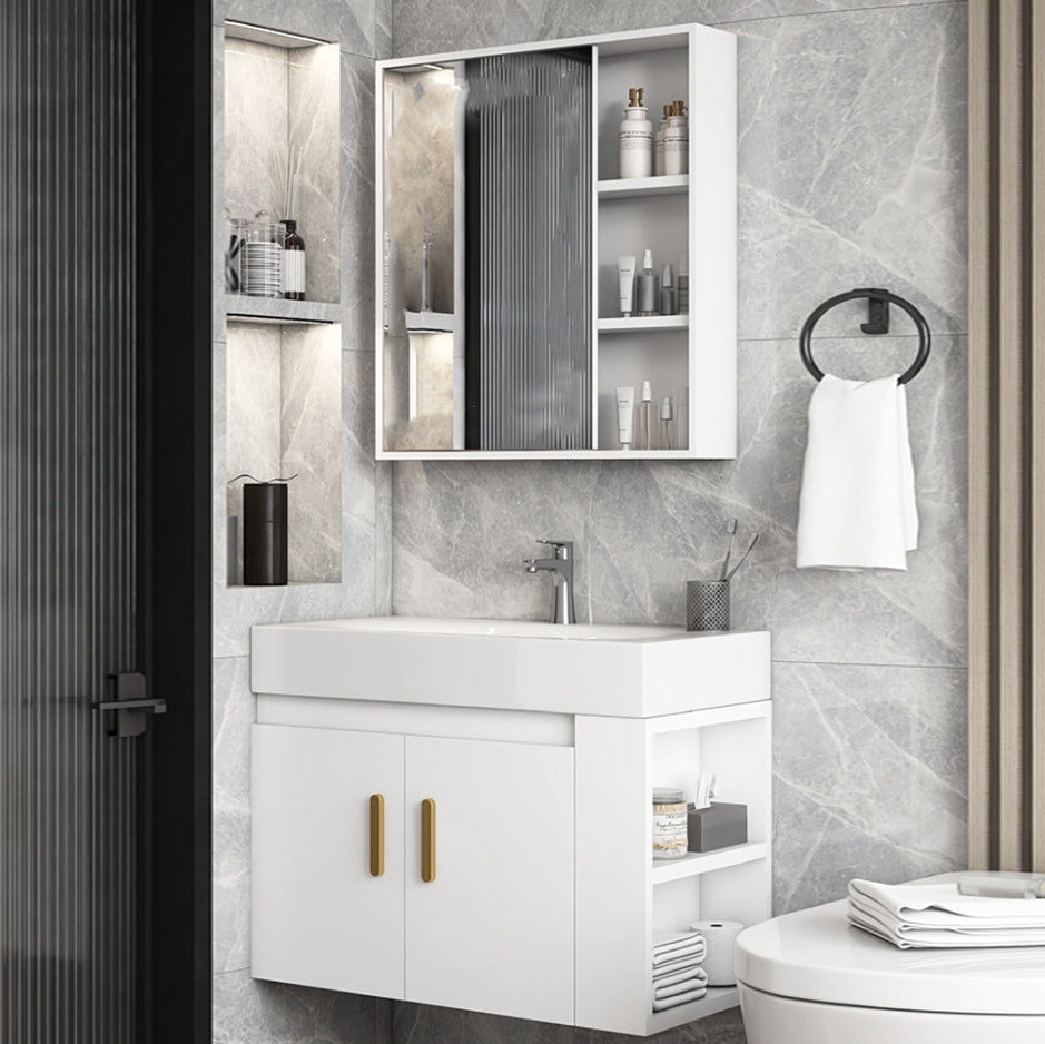 Glam White Ceramic Bathroom Vanity Single-Sink Oval Wall Mount Vanity Set Clearhalo 'Bathroom Remodel & Bathroom Fixtures' 'Bathroom Vanities' 'bathroom_vanities' 'Home Improvement' 'home_improvement' 'home_improvement_bathroom_vanities' 7394881