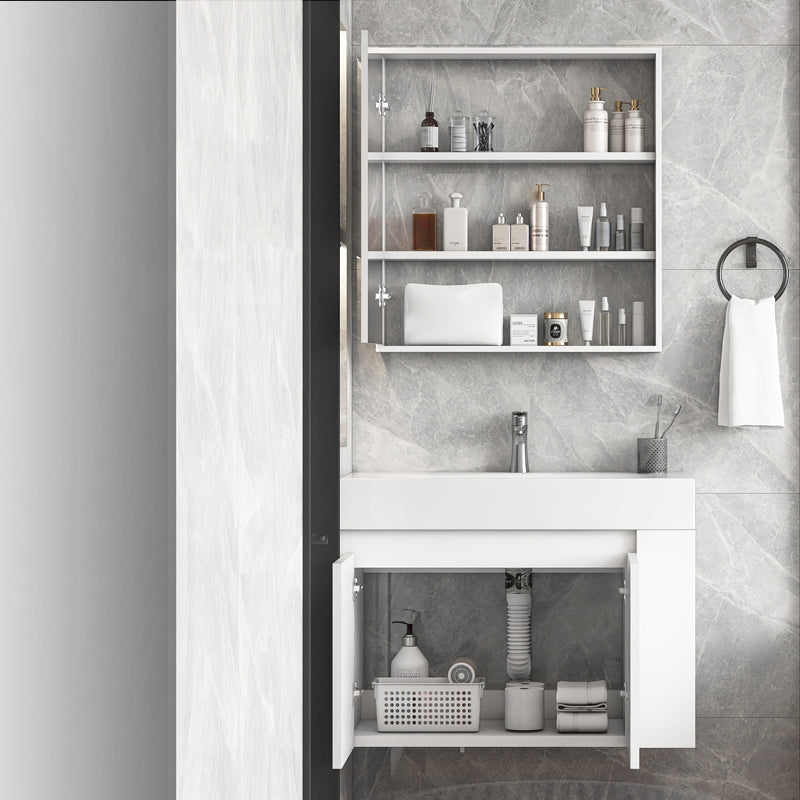 Glam White Ceramic Bathroom Vanity Single-Sink Oval Wall Mount Vanity Set Clearhalo 'Bathroom Remodel & Bathroom Fixtures' 'Bathroom Vanities' 'bathroom_vanities' 'Home Improvement' 'home_improvement' 'home_improvement_bathroom_vanities' 7394884