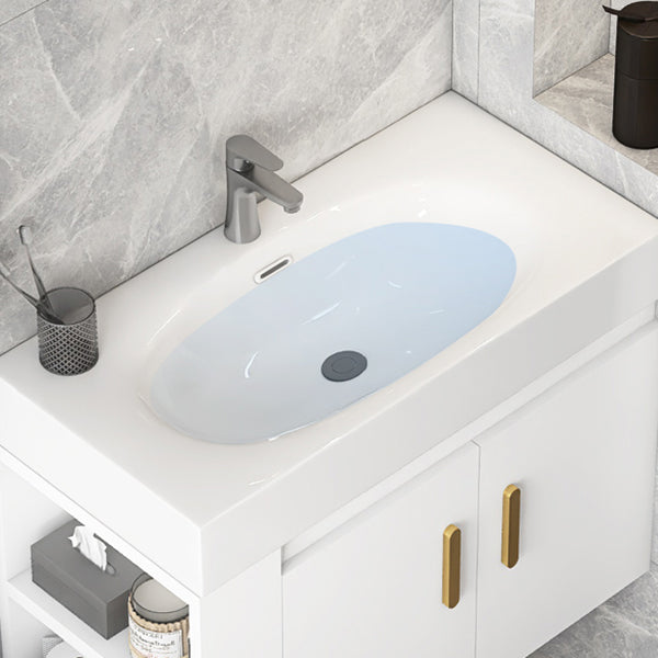 Glam White Ceramic Bathroom Vanity Single-Sink Oval Wall Mount Vanity Set Clearhalo 'Bathroom Remodel & Bathroom Fixtures' 'Bathroom Vanities' 'bathroom_vanities' 'Home Improvement' 'home_improvement' 'home_improvement_bathroom_vanities' 7394888