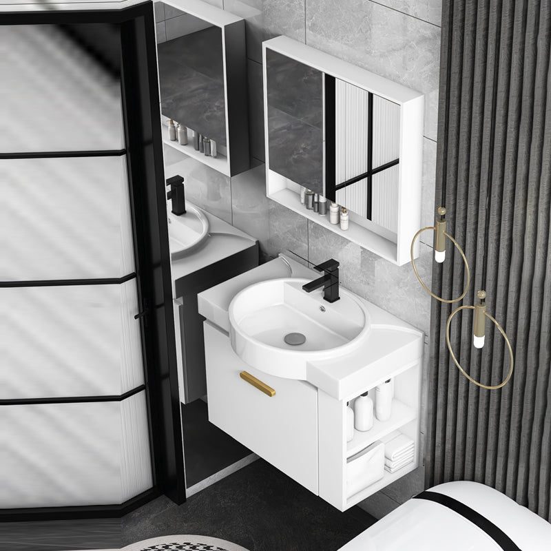Modern Single Sink Vanity Set Wall Mount White Ceramic Vanity Clearhalo 'Bathroom Remodel & Bathroom Fixtures' 'Bathroom Vanities' 'bathroom_vanities' 'Home Improvement' 'home_improvement' 'home_improvement_bathroom_vanities' 7394909