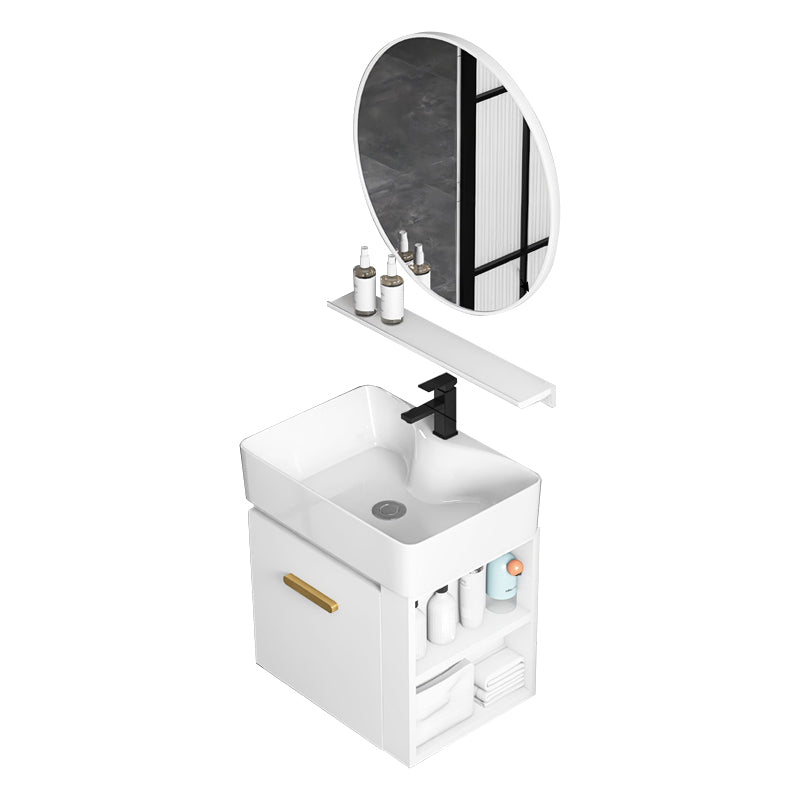 Modern Single Sink Vanity Set Wall Mount White Ceramic Vanity Vanity & Faucet & Mirrors 19"L x 15"W x 20"H Clearhalo 'Bathroom Remodel & Bathroom Fixtures' 'Bathroom Vanities' 'bathroom_vanities' 'Home Improvement' 'home_improvement' 'home_improvement_bathroom_vanities' 7394910