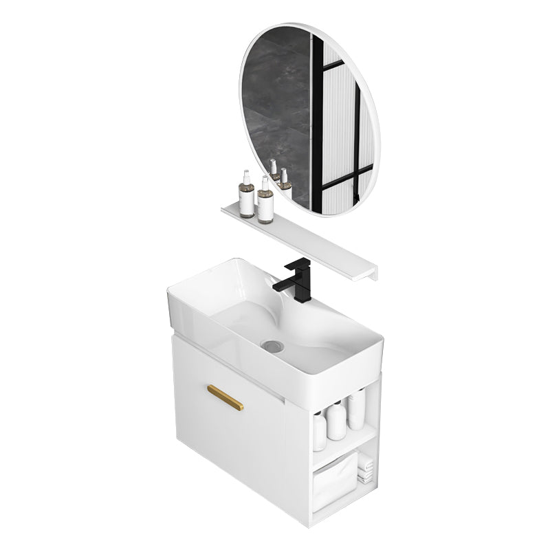 Modern Single Sink Vanity Set Wall Mount White Ceramic Vanity Vanity & Faucet & Mirrors 22"L x 12"W x 20"H Clearhalo 'Bathroom Remodel & Bathroom Fixtures' 'Bathroom Vanities' 'bathroom_vanities' 'Home Improvement' 'home_improvement' 'home_improvement_bathroom_vanities' 7394913