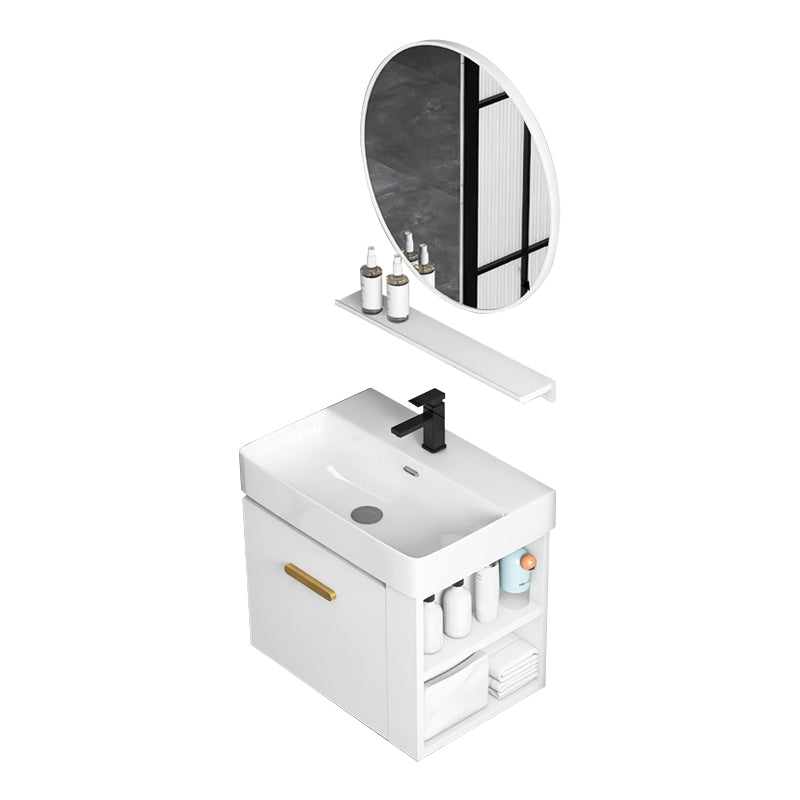 Modern Single Sink Vanity Set Wall Mount White Ceramic Vanity Vanity & Faucet & Mirrors 24"L x 17"W x 20"H Clearhalo 'Bathroom Remodel & Bathroom Fixtures' 'Bathroom Vanities' 'bathroom_vanities' 'Home Improvement' 'home_improvement' 'home_improvement_bathroom_vanities' 7394915