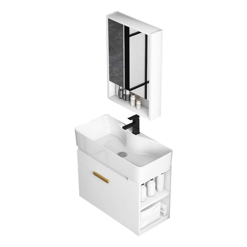 Modern Single Sink Vanity Set Wall Mount White Ceramic Vanity Vanity & Faucet & Mirror Cabinet 22"L x 12"W x 20"H Clearhalo 'Bathroom Remodel & Bathroom Fixtures' 'Bathroom Vanities' 'bathroom_vanities' 'Home Improvement' 'home_improvement' 'home_improvement_bathroom_vanities' 7394924