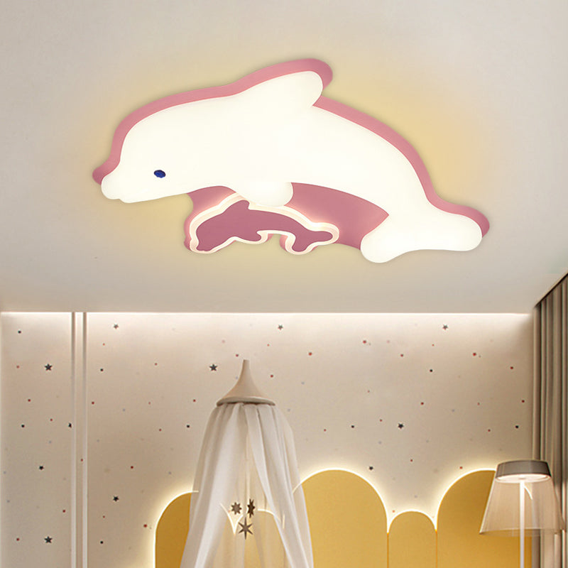 Minimalistic Dolphin Ceiling Mounted Fixture Acrylic LED Bedroom Flushmount Light in Grey/Pink/Blue Clearhalo 'Ceiling Lights' 'Close To Ceiling Lights' 'Close to ceiling' 'Flush mount' Lighting' 739495