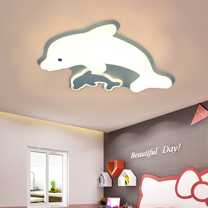 Minimalistic Dolphin Ceiling Mounted Fixture Acrylic LED Bedroom Flushmount Light in Grey/Pink/Blue Grey Clearhalo 'Ceiling Lights' 'Close To Ceiling Lights' 'Close to ceiling' 'Flush mount' Lighting' 739497