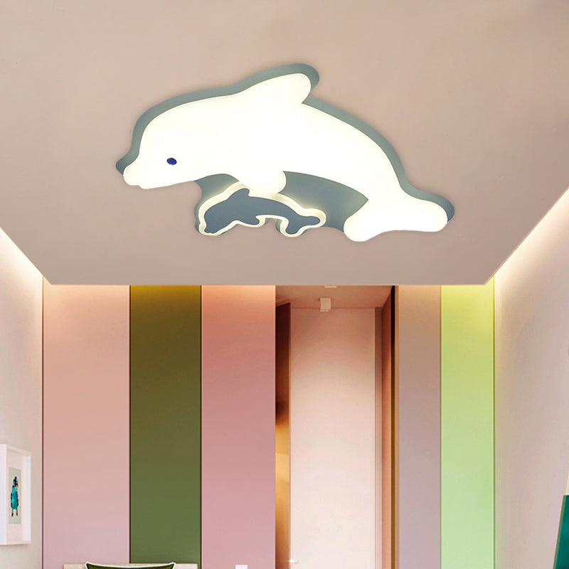 Minimalistic Dolphin Ceiling Mounted Fixture Acrylic LED Bedroom Flushmount Light in Grey/Pink/Blue Clearhalo 'Ceiling Lights' 'Close To Ceiling Lights' 'Close to ceiling' 'Flush mount' Lighting' 739498