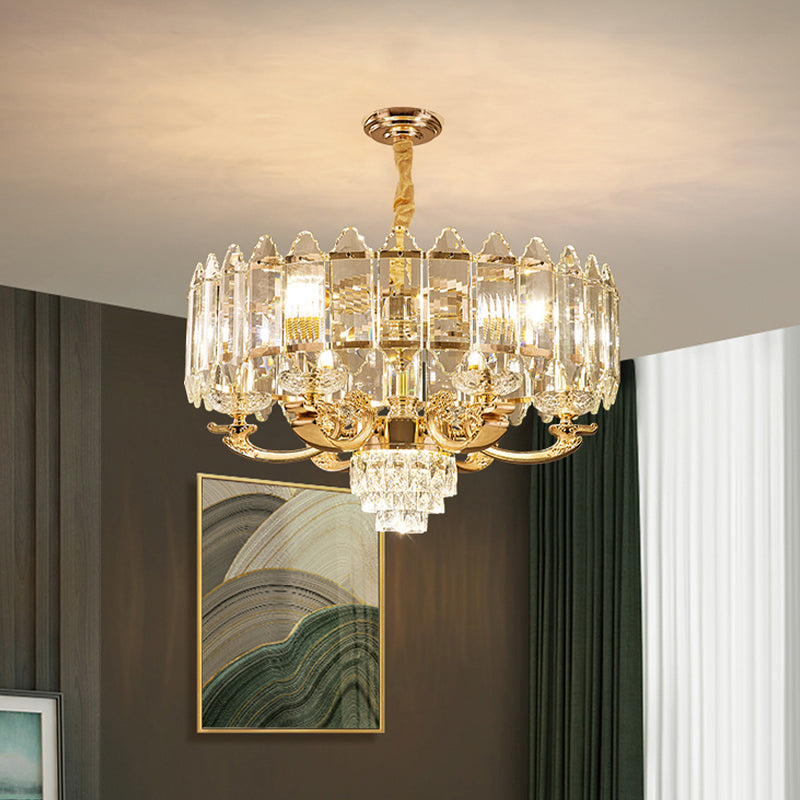 Gold Panel Pendant Light Fixture Contemporary K9 Crystal 10 Lights Living Room Chandelier Gold Clearhalo 'Ceiling Lights' 'Chandeliers' 'Modern Chandeliers' 'Modern' Lighting' 739500