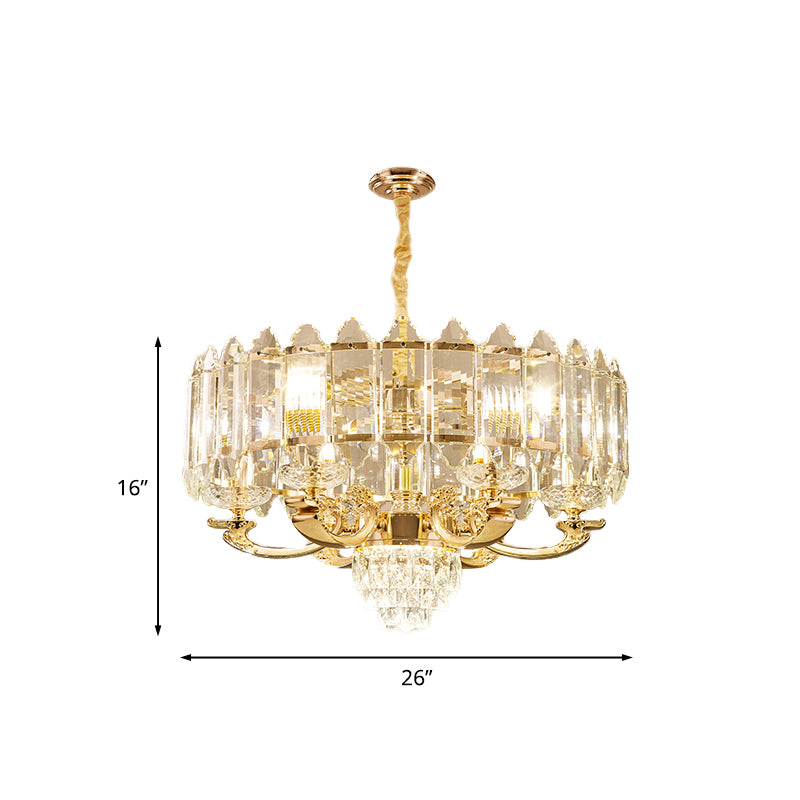 Gold Panel Pendant Light Fixture Contemporary K9 Crystal 10 Lights Living Room Chandelier Clearhalo 'Ceiling Lights' 'Chandeliers' 'Modern Chandeliers' 'Modern' Lighting' 739503