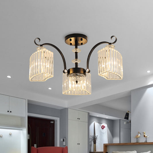 Black 3/9 Bulbs Semi Flush Mount Modern Crystal Block Arc Frame Close to Ceiling Light Clearhalo 'Ceiling Lights' 'Close To Ceiling Lights' 'Close to ceiling' 'Semi-flushmount' Lighting' 739505