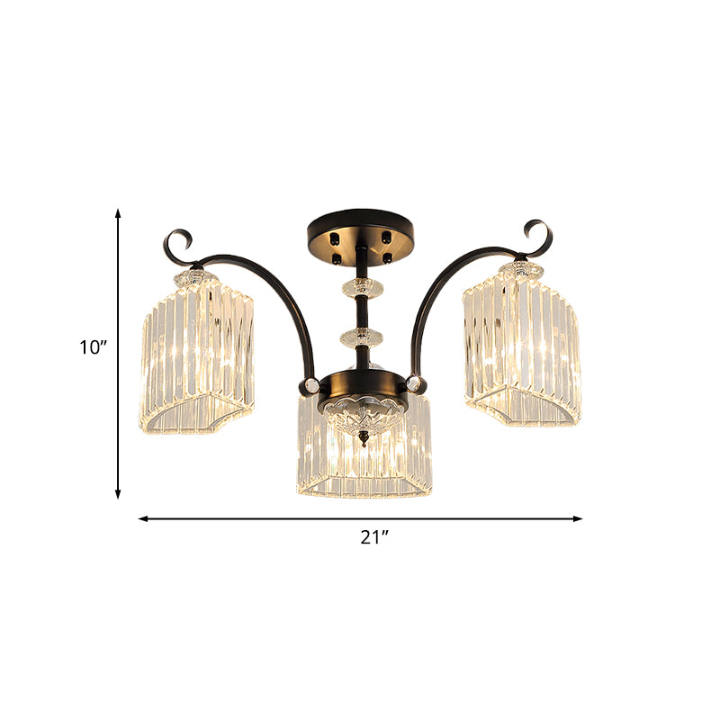 Black 3/9 Bulbs Semi Flush Mount Modern Crystal Block Arc Frame Close to Ceiling Light Clearhalo 'Ceiling Lights' 'Close To Ceiling Lights' 'Close to ceiling' 'Semi-flushmount' Lighting' 739507