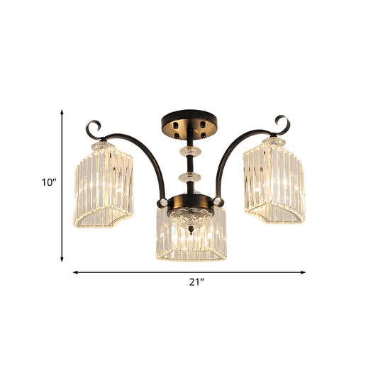 Black 3/9 Bulbs Semi Flush Mount Modern Crystal Block Arc Frame Close to Ceiling Light Clearhalo 'Ceiling Lights' 'Close To Ceiling Lights' 'Close to ceiling' 'Semi-flushmount' Lighting' 739507